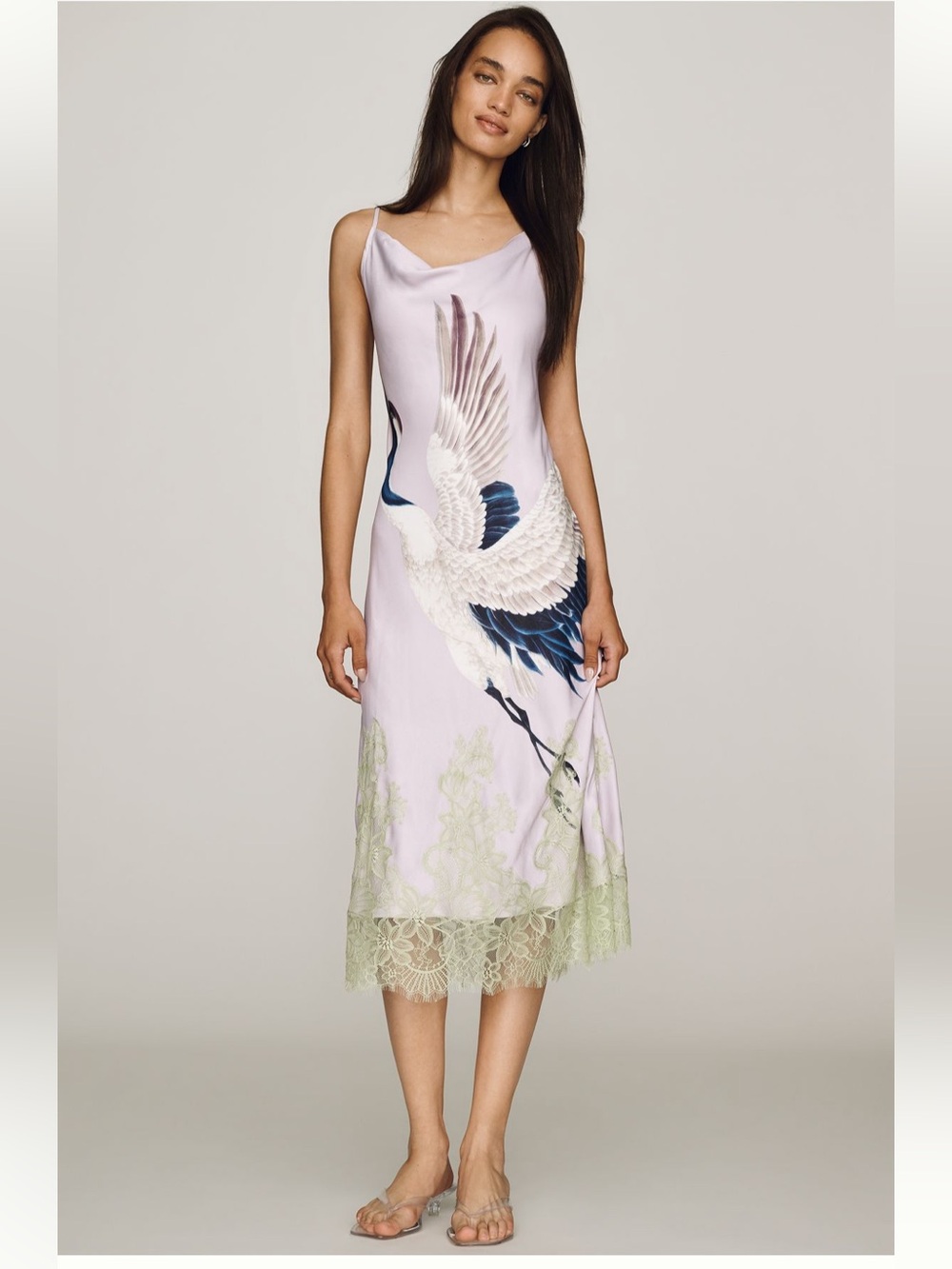 NWT Maeve Cowl-Neck Lace Trim Sleeveless Midi Dress